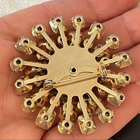 🌹WEISS Citrine or Topaz Colored Rhinestone Starburst Earrings & Brooch Set - Picture 6 of 12